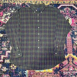 Polo Ralph Lauren Green Blue Yellow Check Tartan Button Down Shirt Large